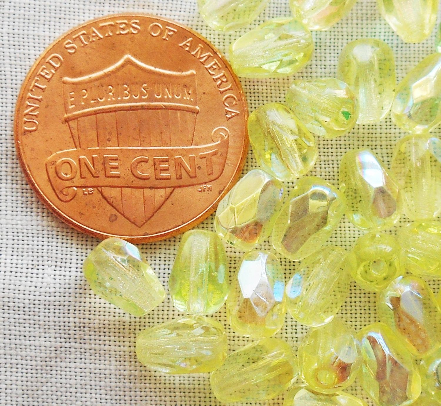 Lot of 25 7 x 5mm Jonquil, Yellow AB teardrop Czech glass beads, faceted firepolished beads C2801 - Glorious Glass Beads