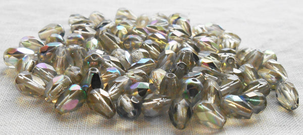 Lot of 25 7 x 5mm Black Diamond AB teardrop Czech glass beads, faceted firepolished beads C3701 - Glorious Glass Beads