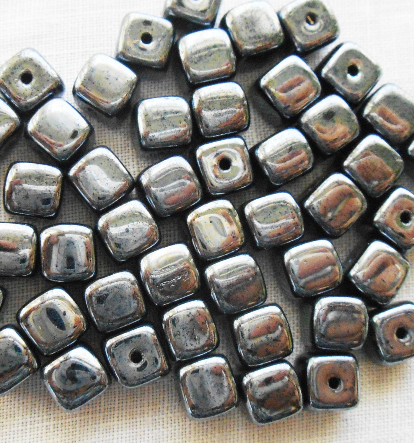 Lot of 25 Hematite metallic look Cube Beads, 5 x 7mm Czech glass beads, C8125 - Glorious Glass Beads