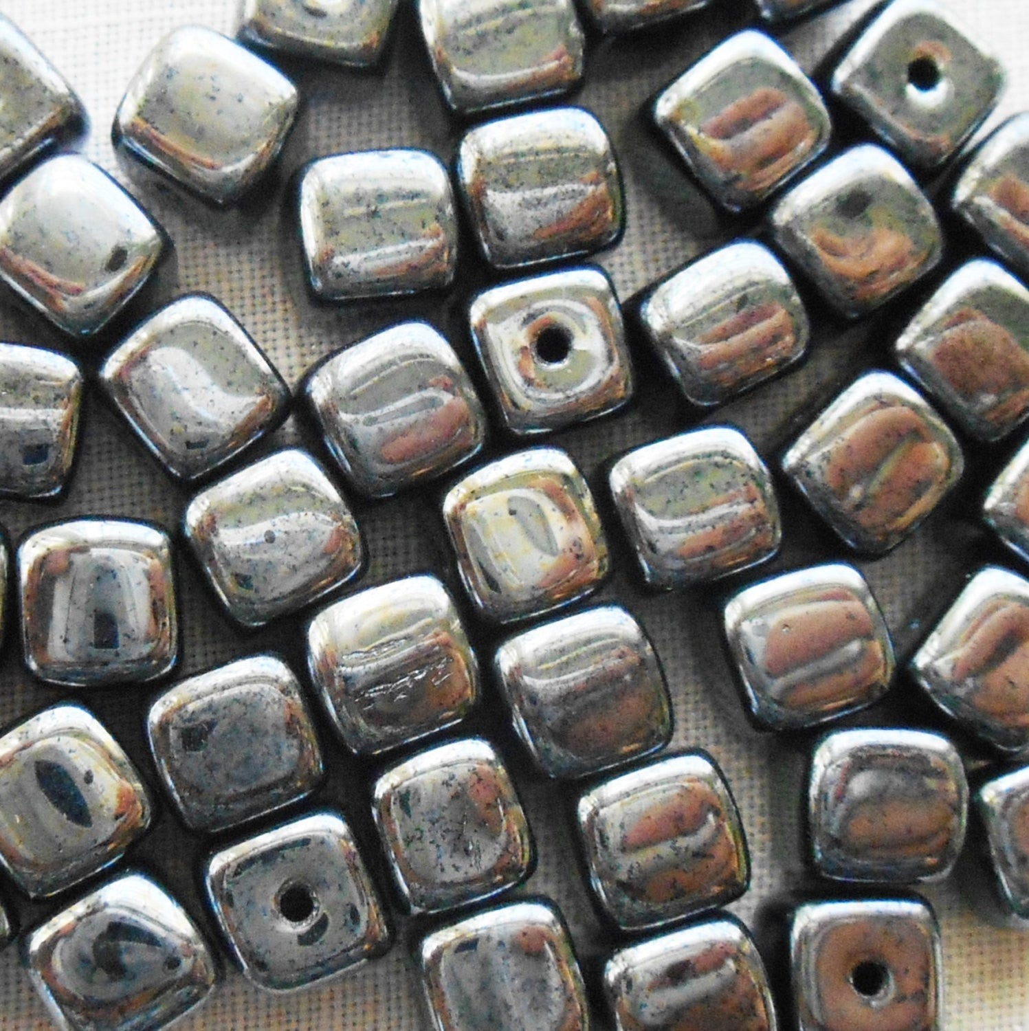 Lot of 25 Hematite metallic look Cube Beads, 5 x 7mm Czech glass beads, C8125 - Glorious Glass Beads