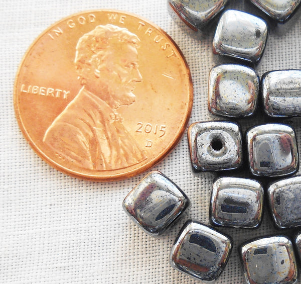 Lot of 25 Hematite metallic look Cube Beads, 5 x 7mm Czech glass beads, C8125 - Glorious Glass Beads