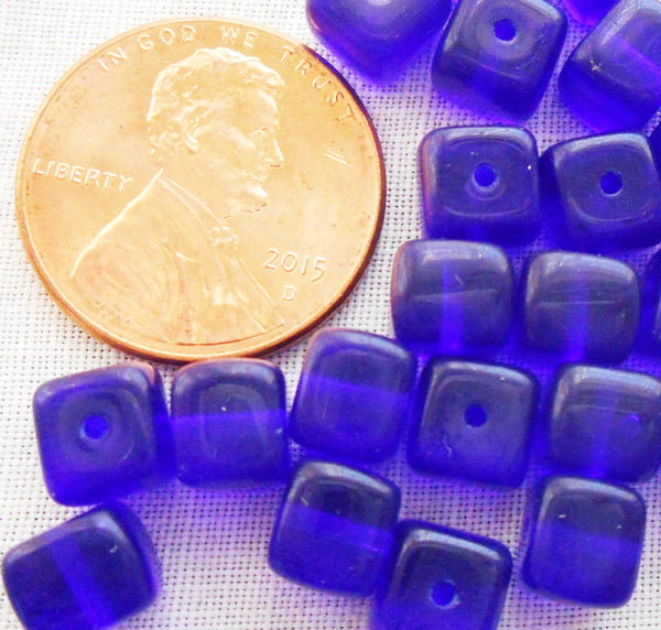 Lot of 25 Cobalt Blue Cube Beads, 5 x 7mm Czech glass beads, C2525 - Glorious Glass Beads