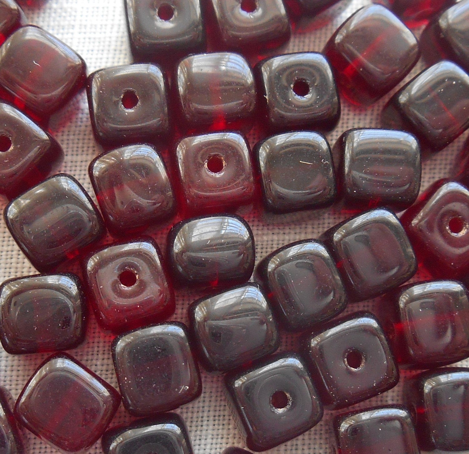 Lot of 25 Dark Garnet Red Cube Beads, 5 x 7mm Czech glass beads, C6125 - Glorious Glass Beads