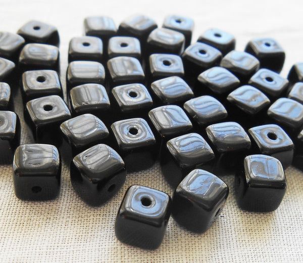 Lot of 25 Opaque Jet Black Cube Beads, 5 x 7mm Czech glass beads, C8125 - Glorious Glass Beads