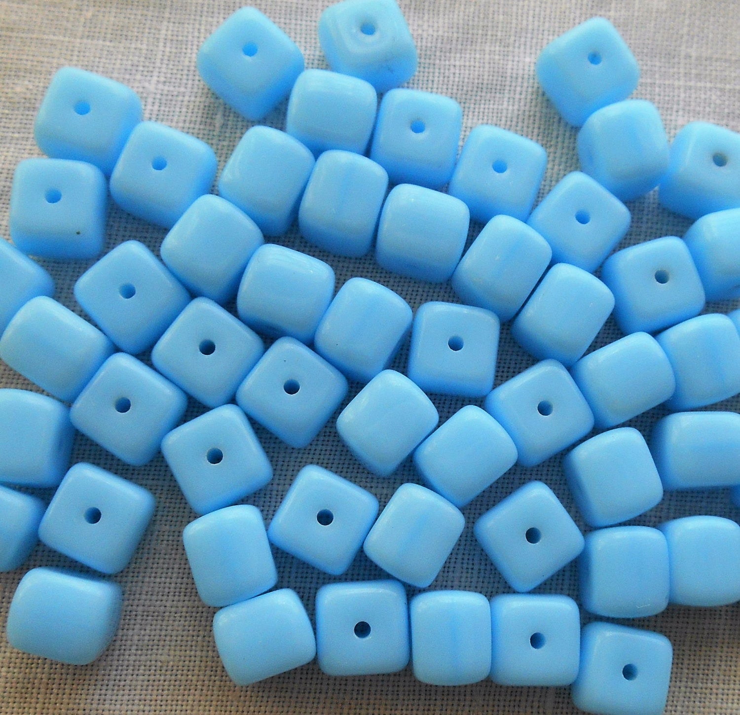 Lot of 25 Opaque Turquoise Blue Cube Beads, 5 x 7mm Czech glass beads, C6225 - Glorious Glass Beads