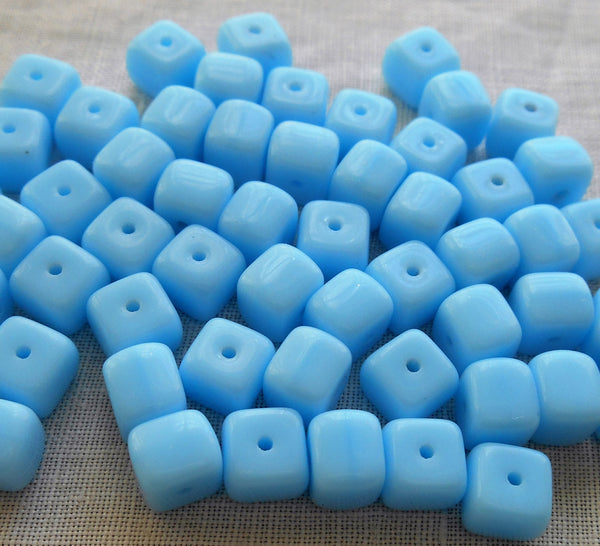 Lot of 25 Opaque Turquoise Blue Cube Beads, 5 x 7mm Czech glass beads, C6225 - Glorious Glass Beads