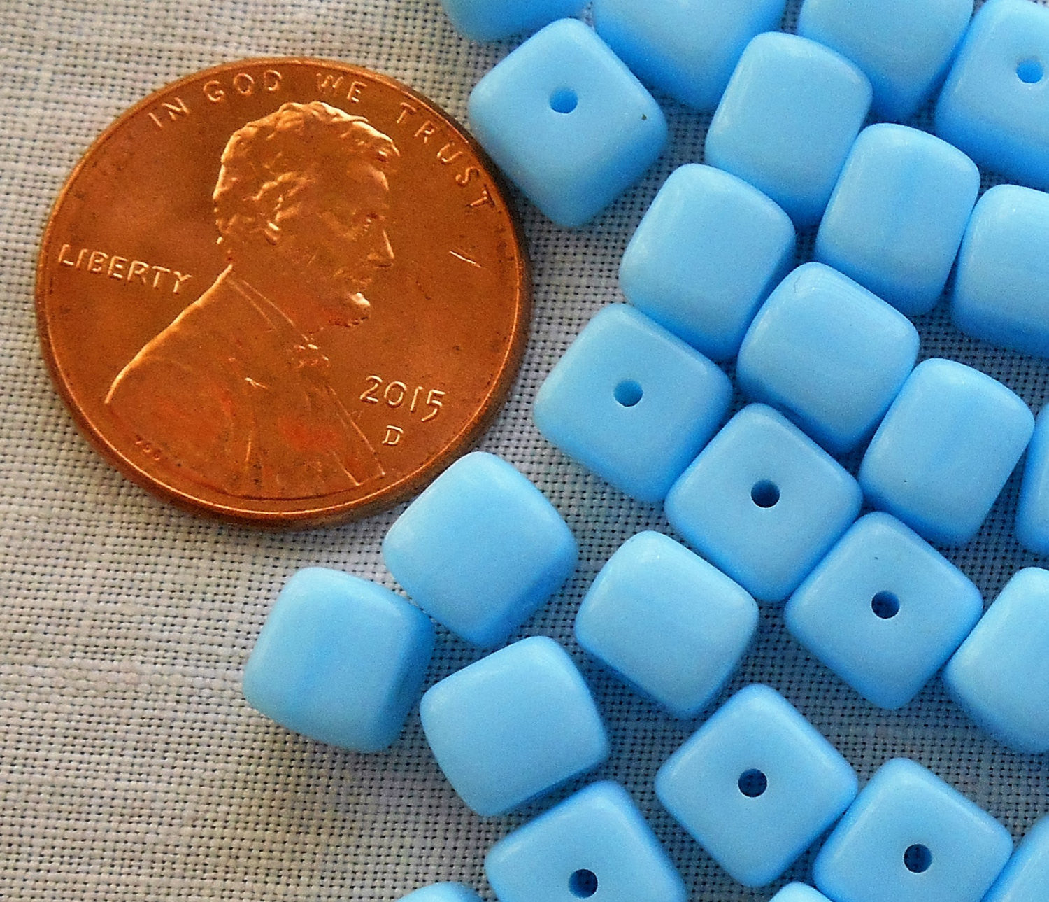 Lot of 25 Opaque Turquoise Blue Cube Beads, 5 x 7mm Czech glass beads, C6225 - Glorious Glass Beads