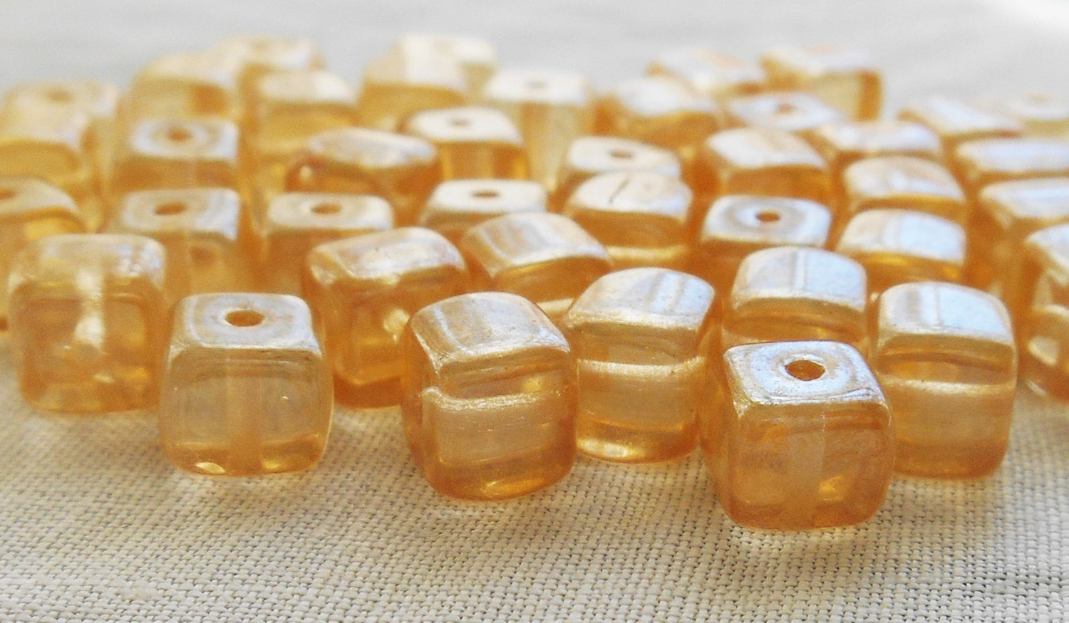 Lot of 25 Crystal Champagne Cube Beads, 5 x 7mm Czech glass beads, C6225 - Glorious Glass Beads