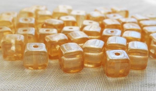 Lot of 25 Crystal Champagne Cube Beads, 5 x 7mm Czech glass beads, C6225 - Glorious Glass Beads