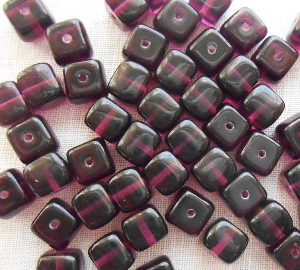 Lot of 25 Amethyst Purple Cube Beads, 5 x 7mm Czech glass beads, C1225
