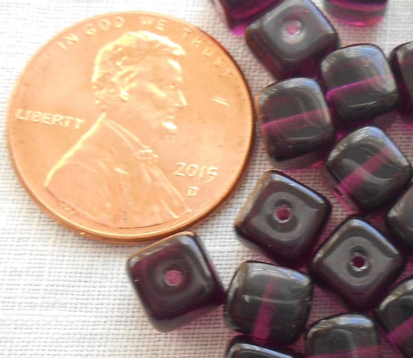 Lot of 25 Amethyst Purple Cube Beads, 5 x 7mm Czech glass beads, C1225 - Glorious Glass Beads