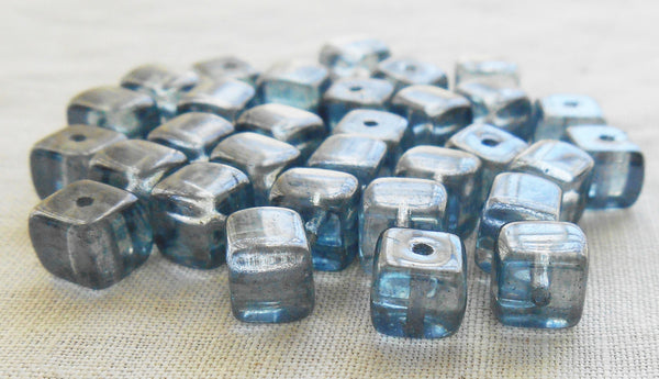 Lot of 25 Lumi BlueCube Beads, 5 x 7mm Czech glass beads, C6225 - Glorious Glass Beads