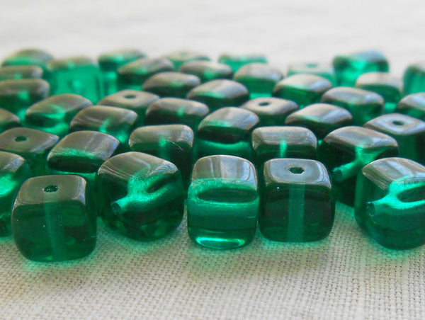 Lot of 25 Teal, Blue Green Cube Beads, 5 x 7mm Czech glass beads, C5325 - Glorious Glass Beads