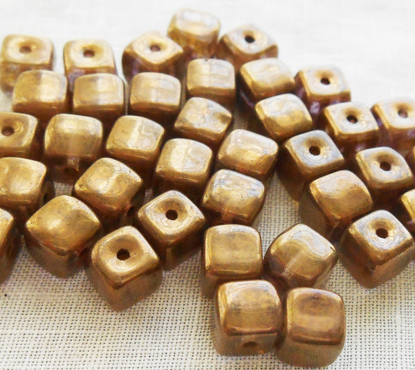 Lot of 25 Lumi Brown Cube Beads, 5 x 7mm Czech glass beads, C6225 - Glorious Glass Beads