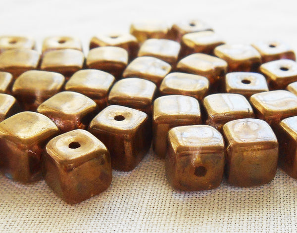 Lot of 25 Lumi Brown Cube Beads, 5 x 7mm Czech glass beads, C6225 - Glorious Glass Beads
