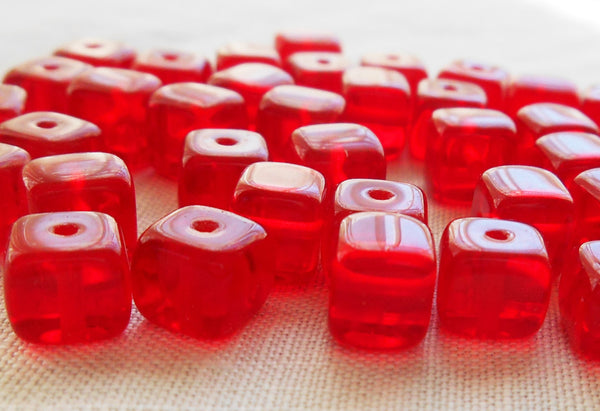 Lot of 25 Siam Red Cube Beads, 5 x 7mm Czech glass beads, C1425 - Glorious Glass Beads