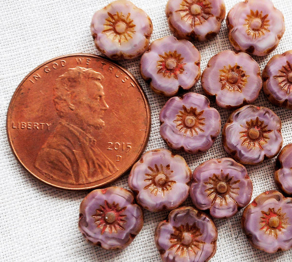 Lot of 25 8mm Czech table cut, carved, purple or amethyst picasso Hawaiian flower beads C20201 - Glorious Glass Beads