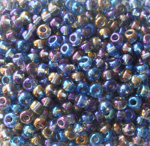 Pkg of 24 grams Black Diamond Ab Czech 6/0 large glass seed beads, size 6 Preciosa Rocaille 4mm spacer beads, large, big hole C8424 - Glorious Glass Beads