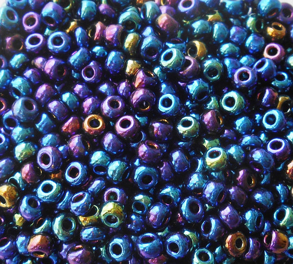 Pkg of 24 grams Blue Iris Czech 6/0 large glass seed beads, size 6 Preciosa Rocaille 4mm spacer beads, large, big hole C5524