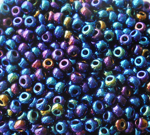 Pkg of 24 grams Blue Iris Czech 6/0 large glass seed beads, size 6 Preciosa Rocaille 4mm spacer beads, large, big hole C5524 - Glorious Glass Beads