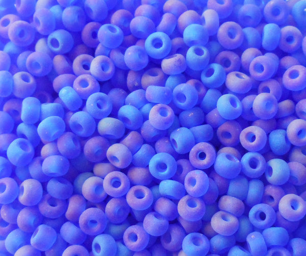 Pkg of 24 grams Dark Sapphire Blue AB Matte Czech 6/0 large glass seed beads, size 6 Preciosa Rocaille 4mm spacer beads, large, big hole C2524