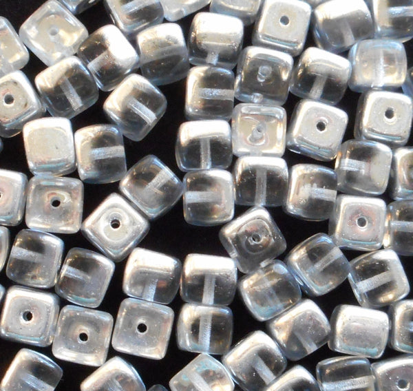 Lot of 25 Platinum Silver Crystal Cube Beads, 5 x 7mm Czech glass beads, C4325 - Glorious Glass Beads