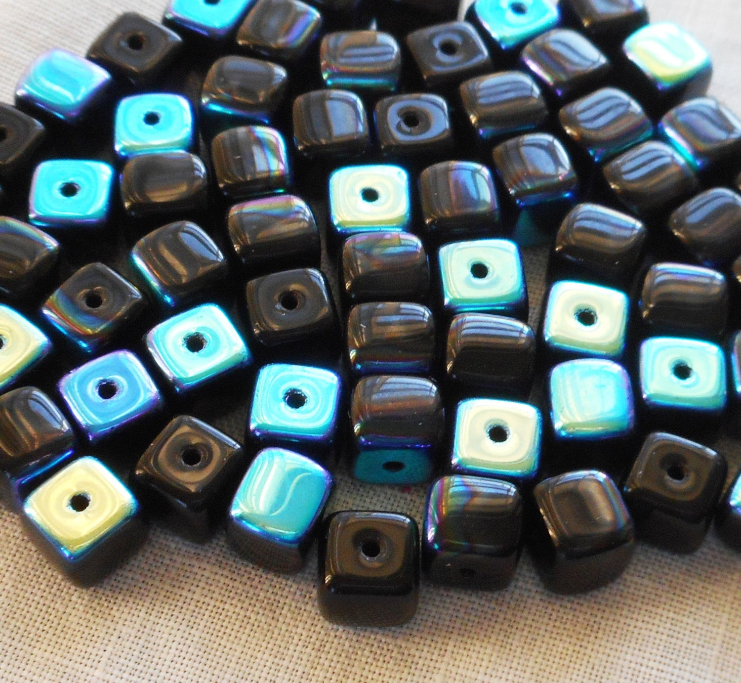 Lot of 25 Jet Black AB Cube Beads, 5 x 7mm Czech glass beads, C8125 - Glorious Glass Beads