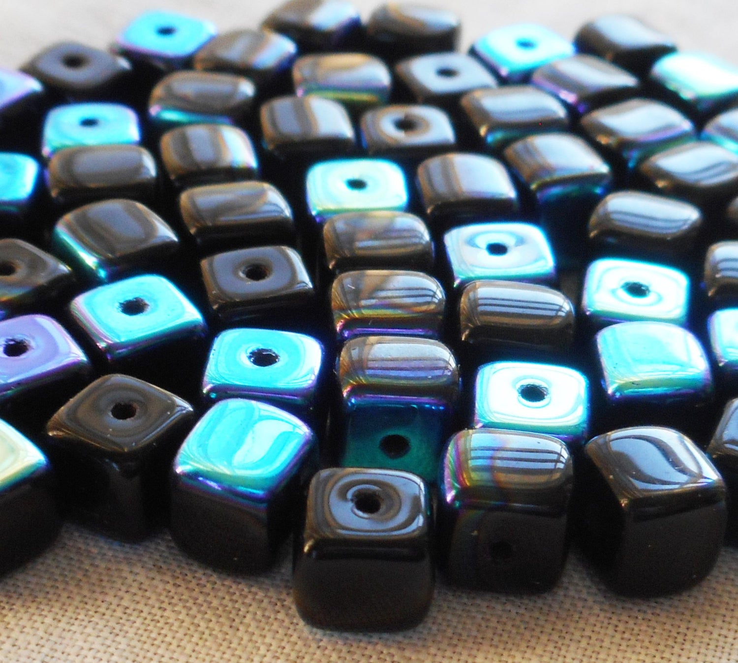 Lot of 25 Jet Black AB Cube Beads, 5 x 7mm Czech glass beads, C8125 - Glorious Glass Beads