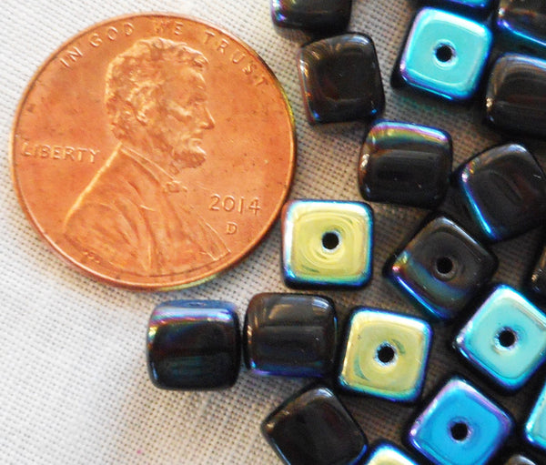 Lot of 25 Jet Black AB Cube Beads, 5 x 7mm Czech glass beads, C8125 - Glorious Glass Beads
