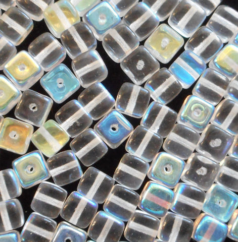 Lot of 25 Crystal AB Cube Beads, 5 x 7mm Czech glass beads, C6225 - Glorious Glass Beads