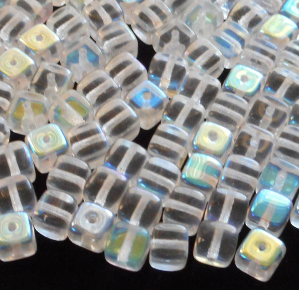 Lot of 25 Crystal AB Cube Beads, 5 x 7mm Czech glass beads, C6225 - Glorious Glass Beads