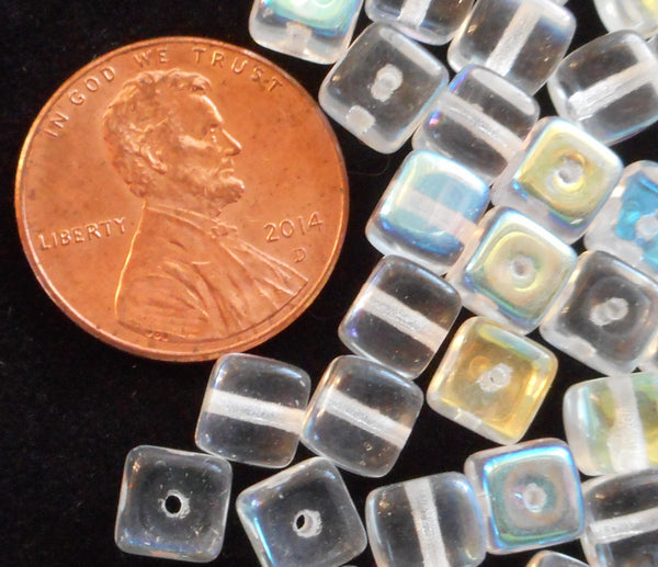 Lot of 25 Crystal AB Cube Beads, 5 x 7mm Czech glass beads, C6225 - Glorious Glass Beads