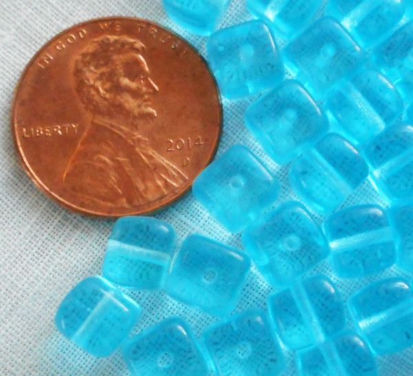 Lot of 25 Aqua Blue Cube Beads, 5 x 7mm Czech glass beads, C8225 - Glorious Glass Beads