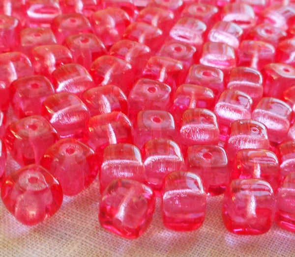 Lot of 25 Bright Pink Cube Beads, 5 x 7mm New Rose Czech glass beads, C8325 - Glorious Glass Beads