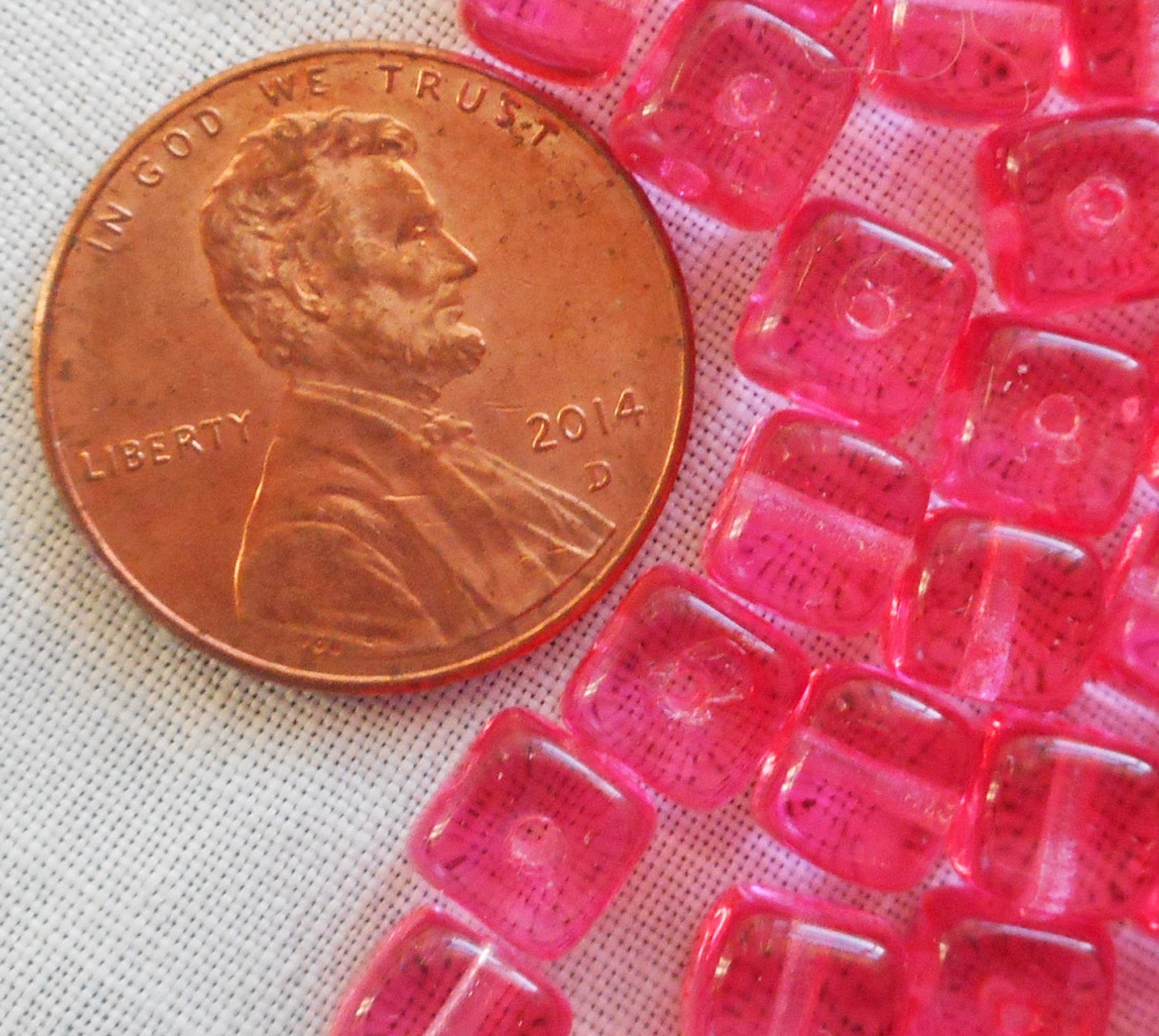 Lot of 25 Bright Pink Cube Beads, 5 x 7mm New Rose Czech glass beads, C8325 - Glorious Glass Beads