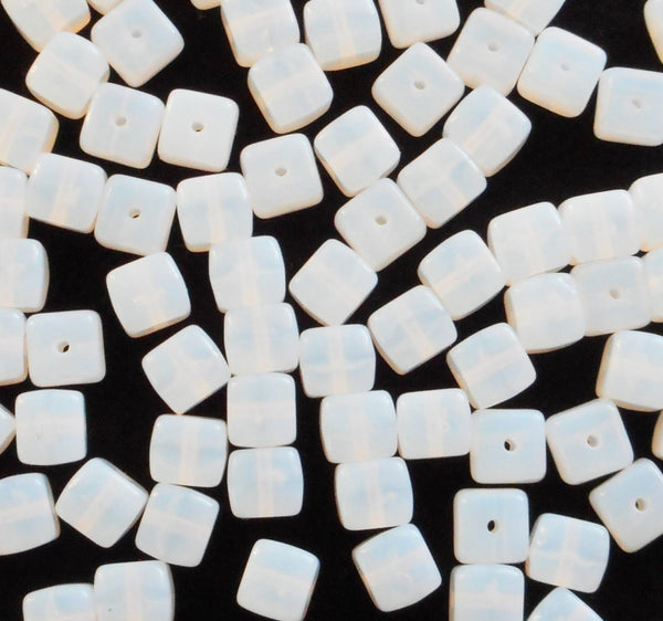 Lot of 25 Milky White Cube Beads, 5 x 7mm Czech glass beads, C4225 - Glorious Glass Beads