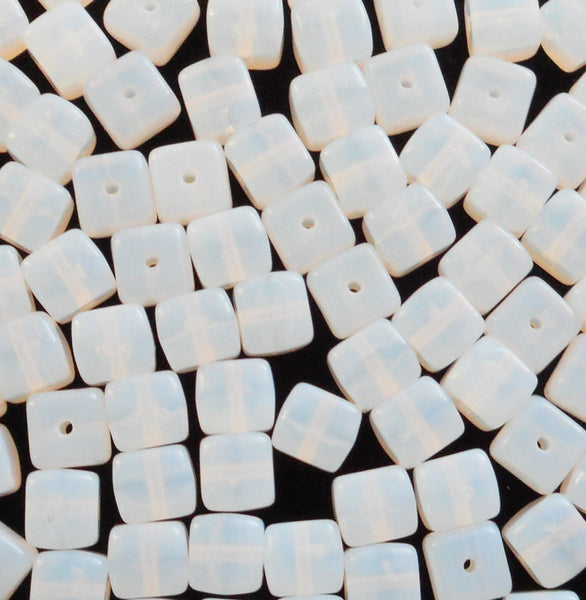 Lot of 25 Milky White Cube Beads, 5 x 7mm Czech glass beads, C4225 - Glorious Glass Beads