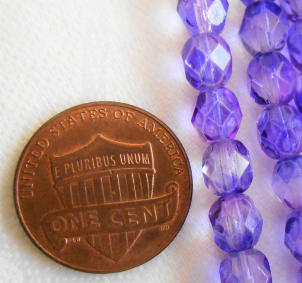 Lot of 25 6mm Blue Violet Czech glass beads, firepolished, faceted round beads 2601 - Glorious Glass Beads