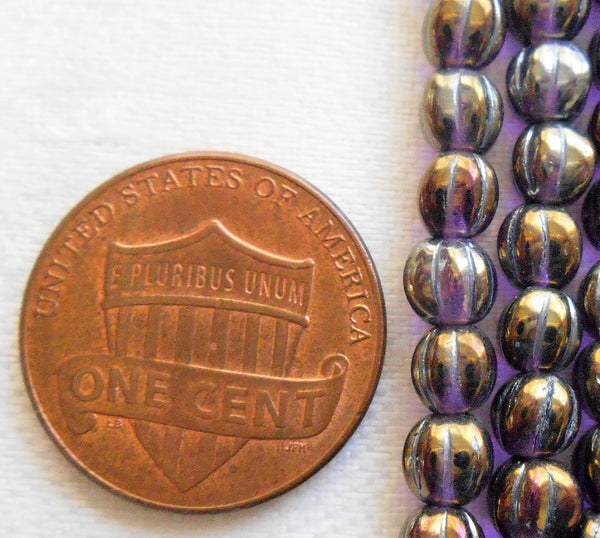 Fifty 5mm Luster Iris Tanzanite Purple melon beads, Pressed Czech glass beads C8650 - Glorious Glass Beads