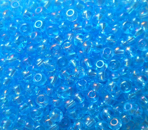 Lot of 24 grams Aqua Blue AB Czech 6/0 large glass seed beads, size 6 Preciosa Rocaille 4mm spacer beads, large, big hole C8424 - Glorious Glass Beads