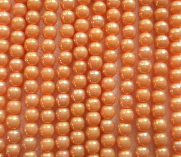 Lot of 100 4mm Luster Iris Antique Beige Czech glass druk beads, translucent beige luster smooth round druks, C00101 - Glorious Glass Beads