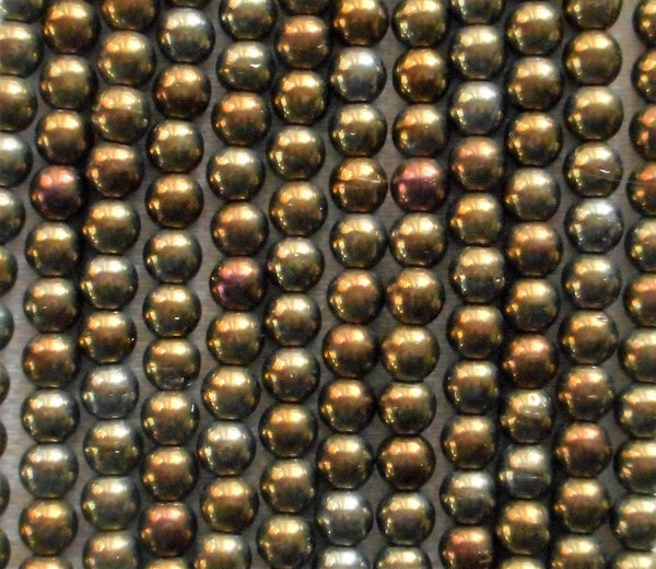 Lot of 100 4mm Brown Iris Ruby Czech glass druk beads, Opaque brown iris smooth round druks, C5601 - Glorious Glass Beads