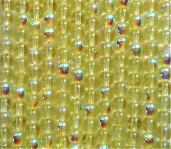 Lot of 100 4mm Jonquil AB Czech glass druk beads, bright yellow AB smooth round druks, C1701 - Glorious Glass Beads