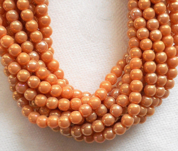 Lot of 100 4mm Luster Iris Antique Beige Czech glass druk beads, translucent beige luster smooth round druks, C00101