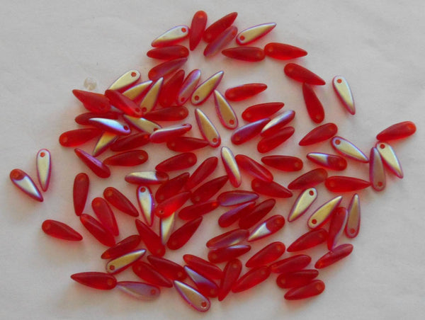 Lot of 30 red AB Czech glass dagger beads, 9mm