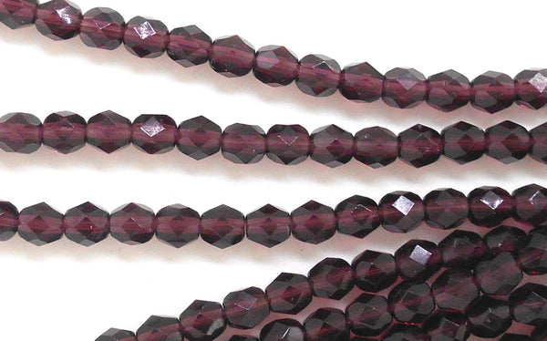 Lot of 25 6mm Czech glass amethyst purple firepolished faceted round beads, C2625 to 11/03/15, C3425 - Glorious Glass Beads