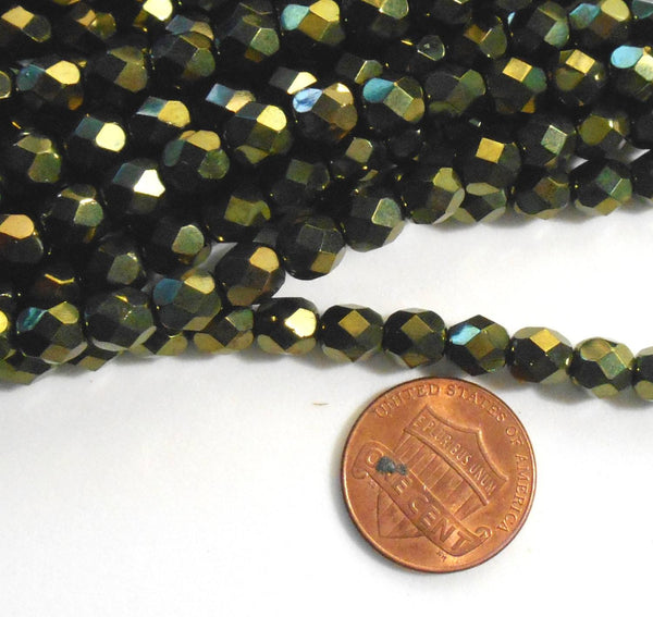 Lot of 25 6mm Metallic olive Green Czech glass firepolished, faceted round beads, C1725 - Glorious Glass Beads