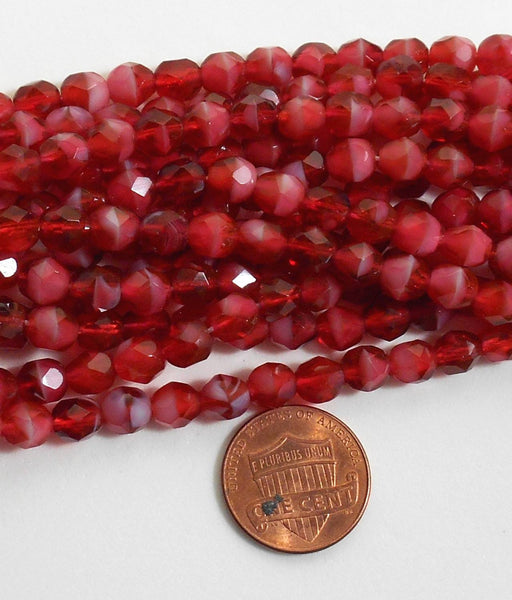 Lot of 25 6mm Pearl Fuchsia Czech glass firepolished, faceted round beads, C5525 - Glorious Glass Beads