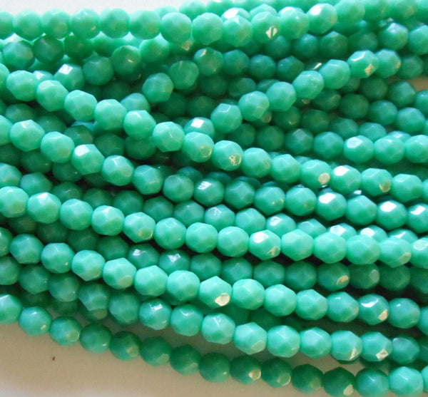 Lot of 25 6mm Turquoise Czech glass, opaque firepolished, faceted round beads, C9425 - Glorious Glass Beads