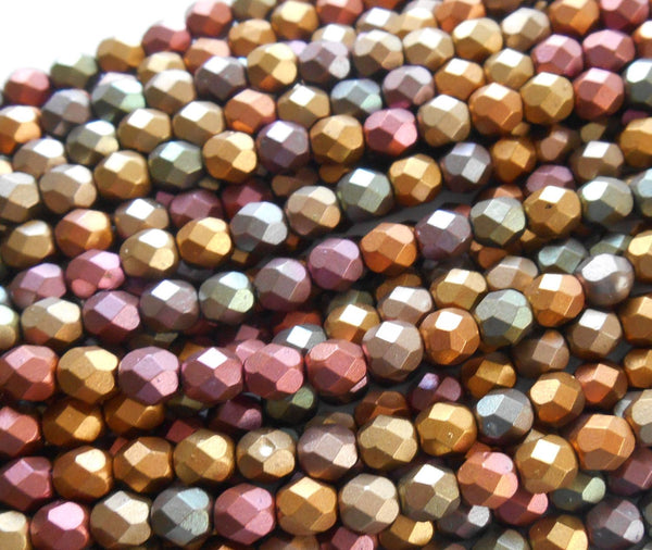 Lot of 25 6mm Matte Metallic Bronze Iris Czech glass firepolished, faceted round beads, C7425